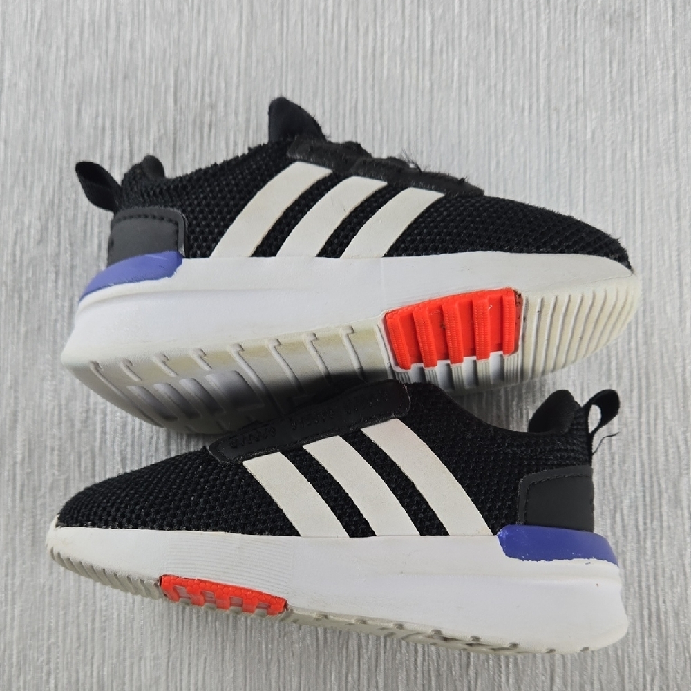 Kids Adidas Black White 3 Stripe‎ Mesh Sneakers Size 5K - Picture 8 of 15